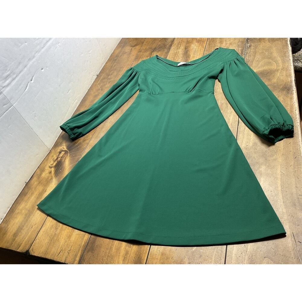 PRADA Dress Flare Puff Sleeve Green Dress Size XS